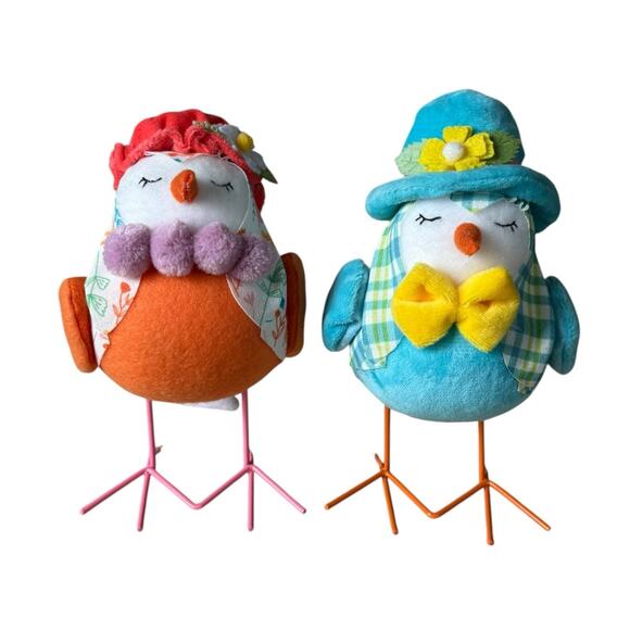 2023 Way to Celebrate Mr & Mrs Spring Easter FABRIC BIRDS Tabletop 7” Decor - Picture 2 of 12